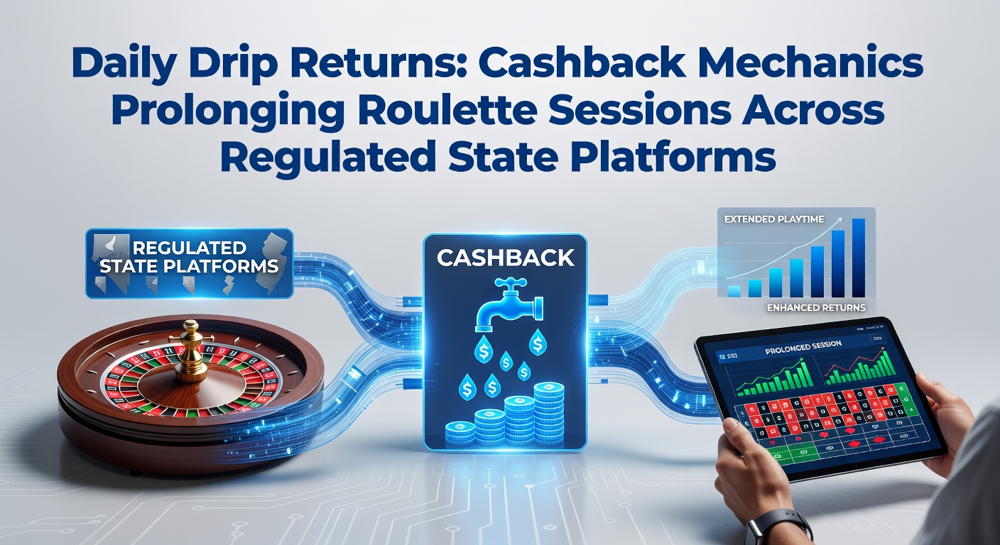 Dashboard screenshot showing daily cashback accrual on a New Jersey-regulated roulette platform, with session timer extended by drip returns
