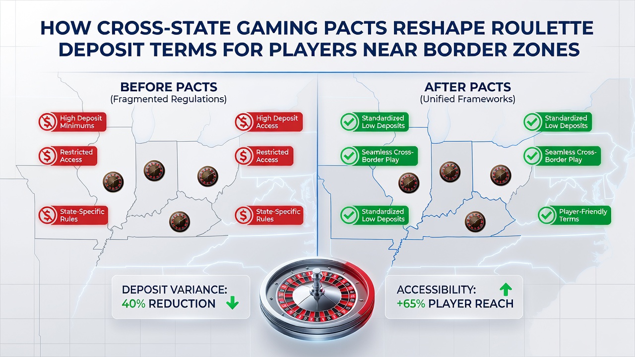Roulette table interface displaying deposit options updated under interstate gaming agreements