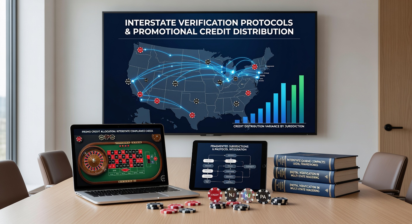 Diagram showing interstate verification protocols connecting multiple US state gaming jurisdictions for roulette promotional credits