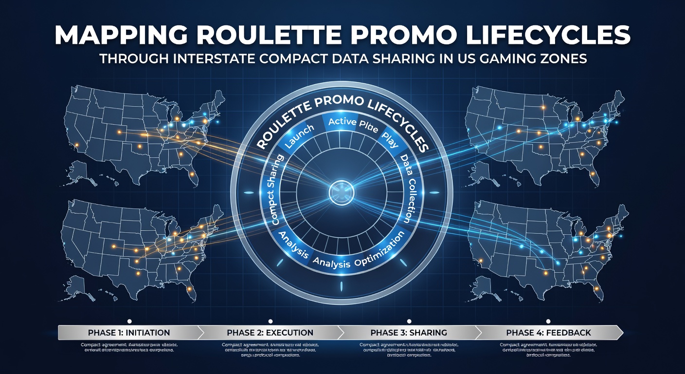 Interactive dashboard displaying roulette promotion lifecycle stages across multiple US states connected through interstate data sharing compacts
