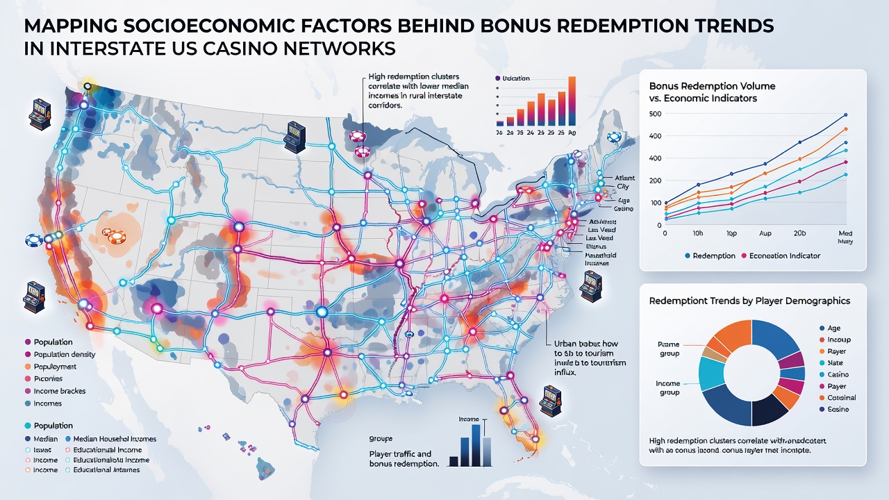 Heatmap visualization of bonus redemption density across US states with overlaid socioeconomic indicators
