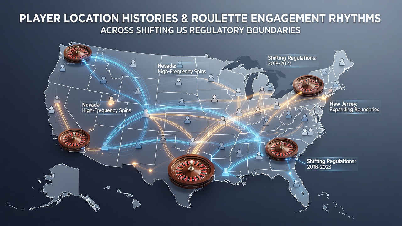 Map showing player location data points overlaid on US state regulatory boundaries for online roulette access