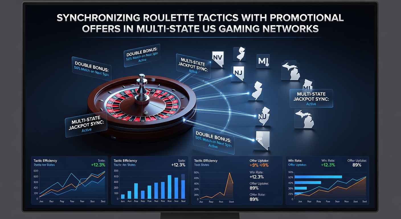 Roulette wheel and digital interface showing multi-state promotional overlays in a US gaming network