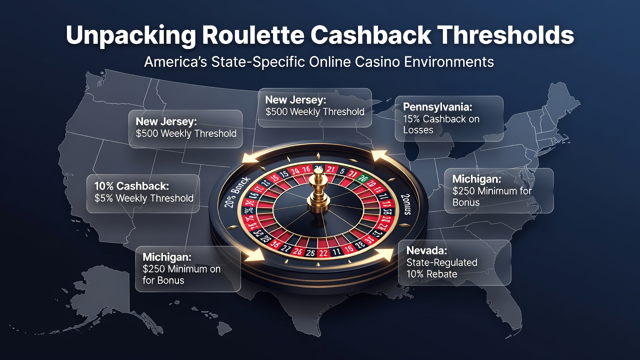 Comparison chart of cashback thresholds in New Jersey, Pennsylvania, and Michigan online casinos